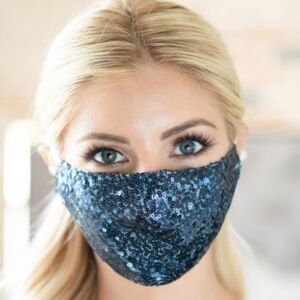 NAVY BLUE SEQUIN GLITTER FACE MASK NWT